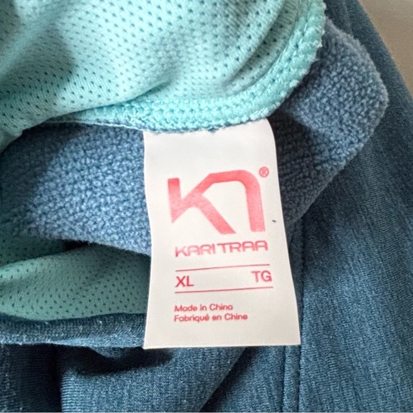 Kari Traa Blue and Red-Orange Fleece Mid Layer Quarter-zip Top, XL - Picture 9 of 12